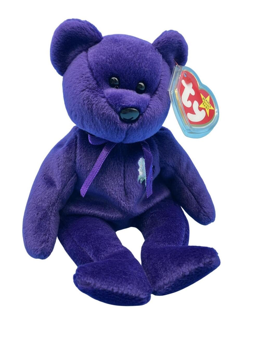 Vintage Ty Princess Bear Beanie Baby Stuffed Plush Small Purple Rose Toy Figure